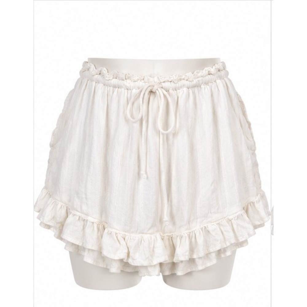 Boho Coquette Free People Sail Away Ruffle Skort Ivory XL Drawstring